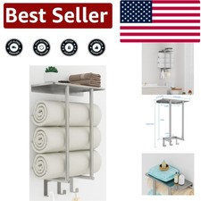 Brushed Nickel Wall-Mounted Towel Rack with Shelf  3 Hooks - Space Saver