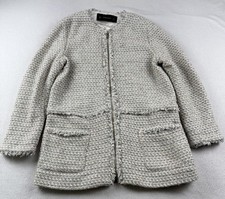 Zara Basic Womens Blazer Jacket M Tweed Fringe Full Zip Preppy