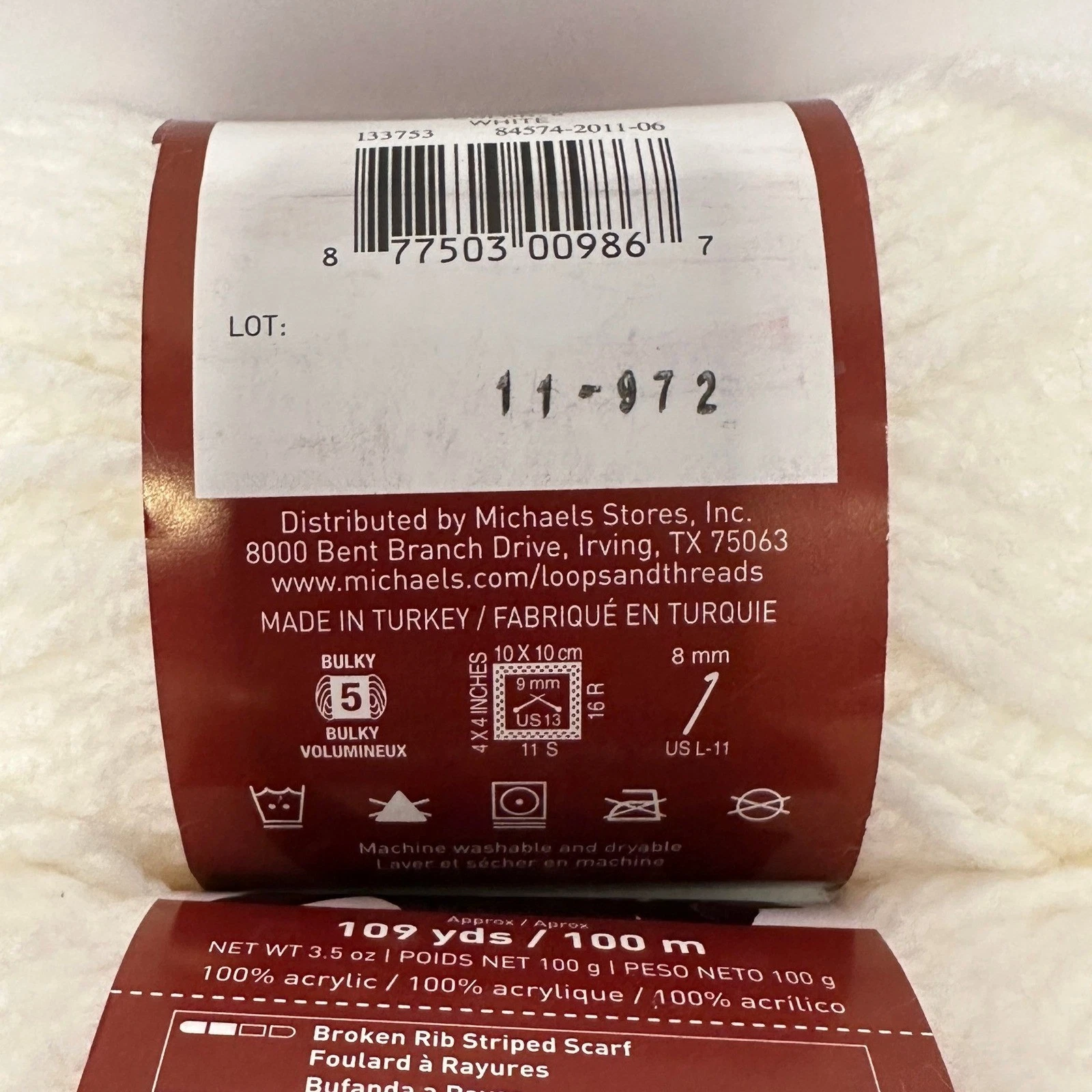 Loops & Threads Charisma Yarn Lot of 3 Skeins Bulky WHITE 100g 109yd Acrylic image 6