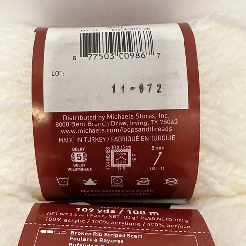 Loops & Threads Charisma Yarn Lot of 3 Skeins Bulky WHITE 100g 109yd Acrylic image 6