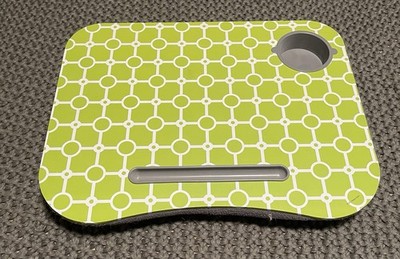 Green/White Geometric Bed Tray Lap Desk, Cup Holder, Cushioned Bottom