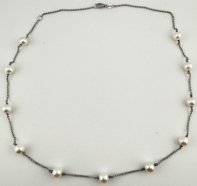 MIKIMOTO SEA MAGIC 925 SILVER CULTURED PEARL 19” STATION NECKLACE