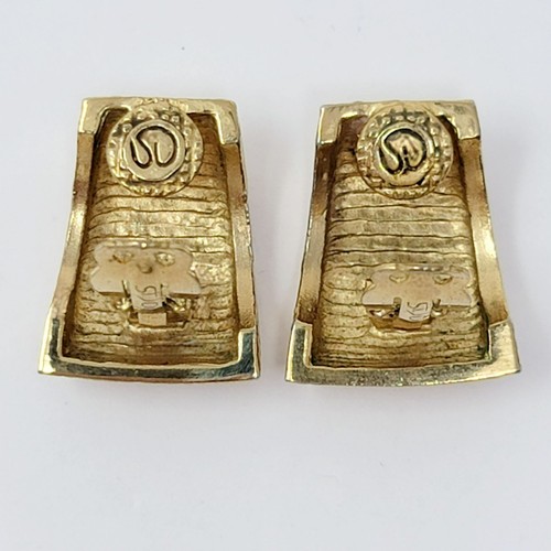 St John Clip Earrings Signed Brushed Gold Vintage - Picture 8 of 8