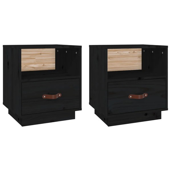 Nachttische 2 Stk. Schwarz 40X34X45 Cm Massivholz Kiefer-image