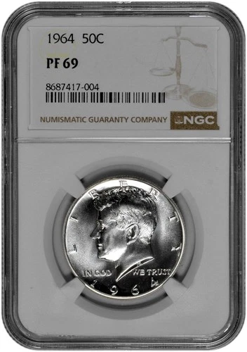 1964 50C Silver Proof Kennedy Half Dollar NGC Graded PF 69 in New Holder