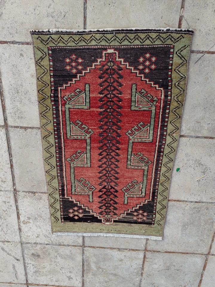 Vintage Turkish Rug 2.9x1.8 ft Hand-Knotted Wool Anatolian Tribal Carpet - Image 3 of 4