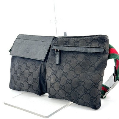 Gucci Sherry Line GG Canvas Waist Bag Black 28566 Body Bag Purse