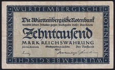 German State Wuerttemberg 10000 Mark 1923 Old Emergency Paper Money Banknote F