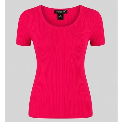Vintage August Silk Petite Pink Ribbed Knit Top PS Short Sleeve Y2K NWT Stretch