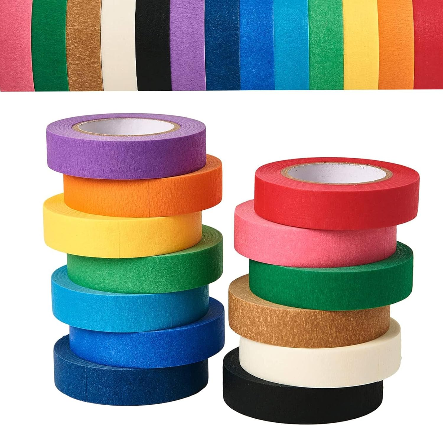 Coloured Masking Tape 12 Rolls, Colourful Adhesive Tape 1.5Cm X 13M, Removable M