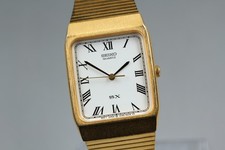 Vintage 1991 *Near MINT* SEIKO SX 5Y95-5000 21mm Gold Roman Tank Qz Men's JAPAN