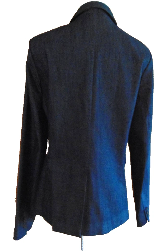 EDDIE BAUER WOMENS BLUE DENIM STRETCH JACKET DENIM BLAZER SLIT CUFFS SIZE 12 - Image 2 of 4