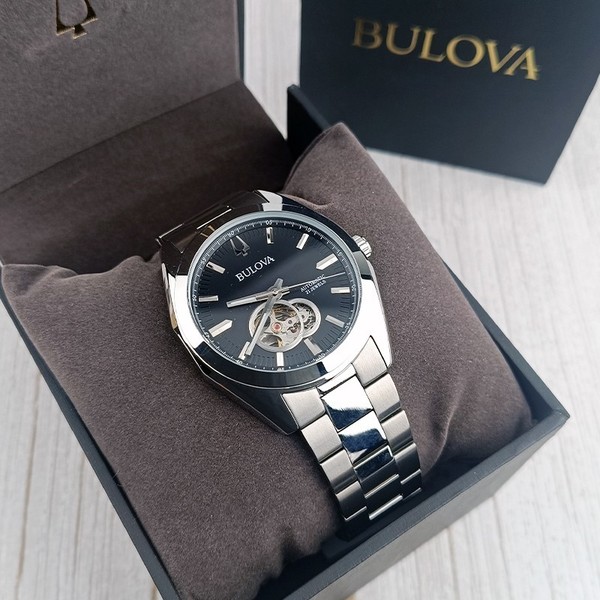 Bulova Surveyor Automático Esfera Negro-Oro Acero Plateado Reloj de Hombre 42mm 96A270 2
