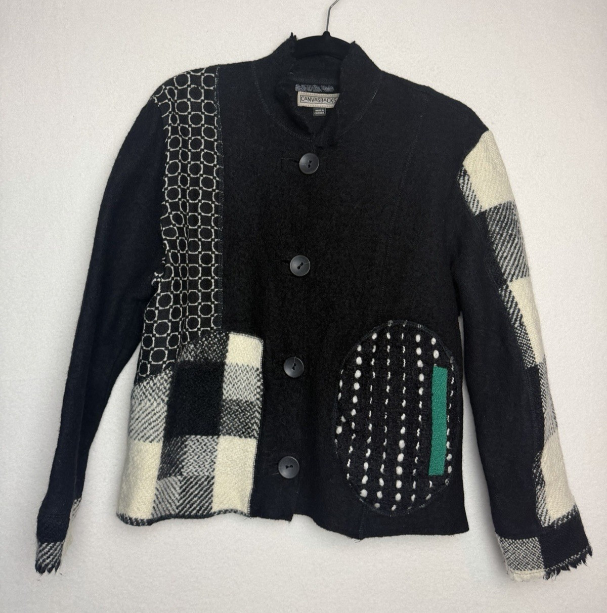 Canvas Backs Women's Wool Blend Patchwork Button … - image 1