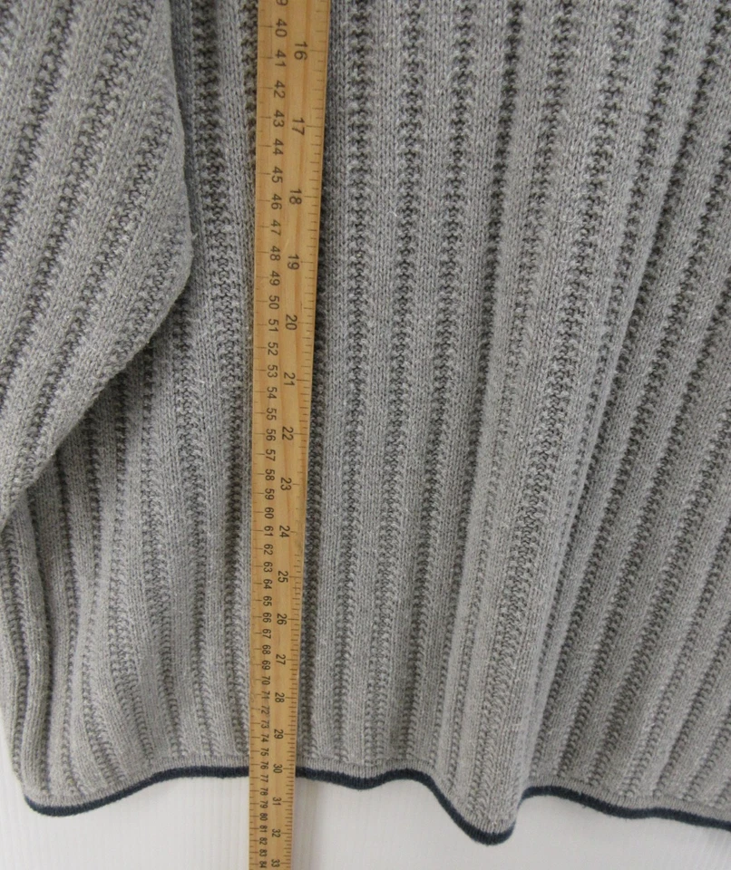 VINTAGE Structure Sweater Men Large Gray Pullover Ribbed Chunky 90s V-Neck * - Image 4 of 4