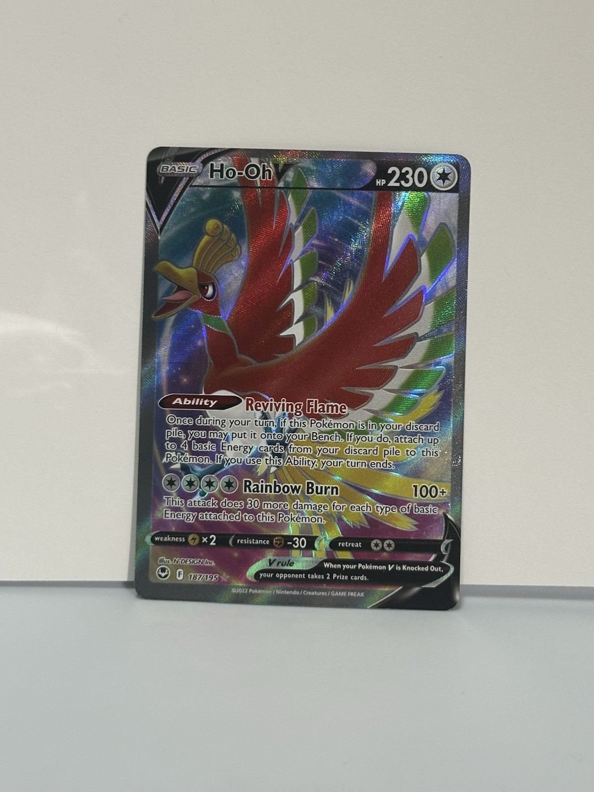 Pokémon TCG Ho-Oh v Silver Tempest Full Art Holo Card 187/195 NM Condition