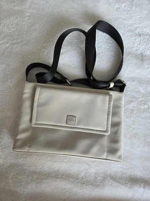 Parfois Ivory Shoulder Bag with Black Adjustable Strap, Zip Closure, Women's