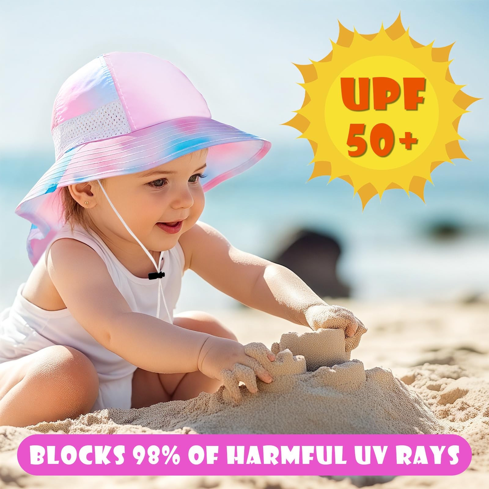 Toddler Baby Sun Hat Kids Summer UPF 50+ for Boys Girls Adjustable Beach Hats...