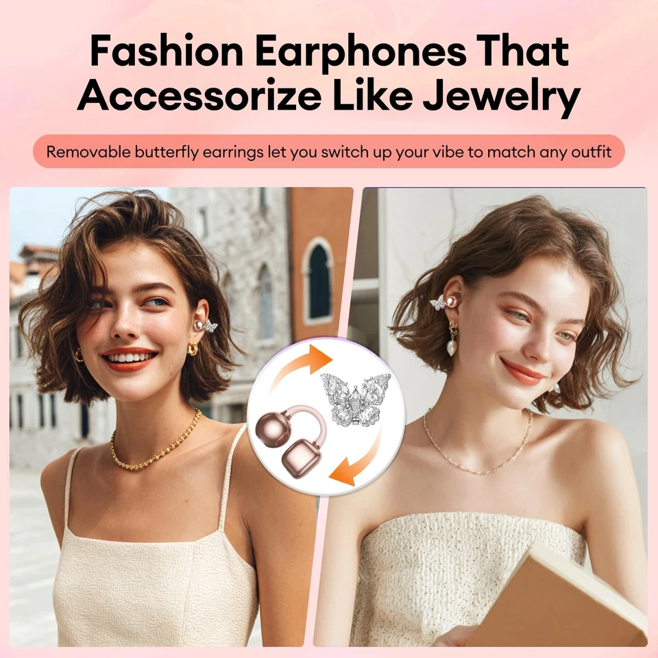 Bling Open Ear Clip On Earbuds with LED Display & Crystal Butterfly Earrings,... - Image 4 of 4