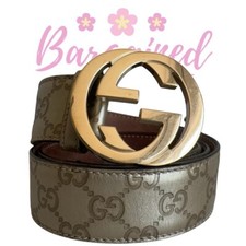 Authentic Gucci Cream Guccissima Leather Gold Interlocking G Buckle Belt 85/34