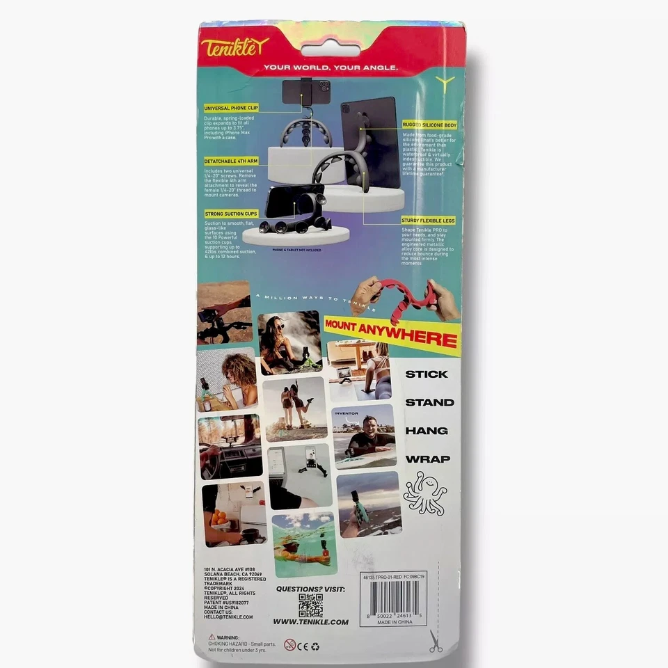 Tenikle Pro Flexible Tripod Bendable Suction Cup Camera & Phone Mount Red NEW - Image 2 of 4