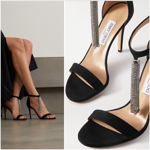 EUC Jimmy Choo Viola 100 Crystal-embellished Suede Sandals 38 $1,095