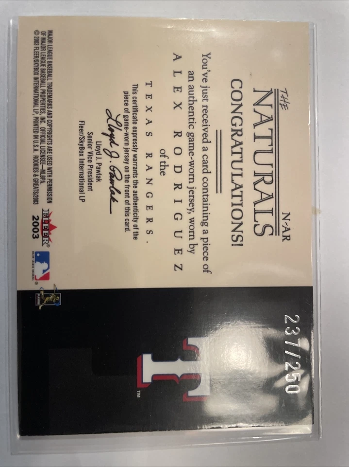 2003 Fleer Rookies & Greats Naturals #11 Alex Rodriguez Texas Rangers / 250 Limi - Image 2 of 2