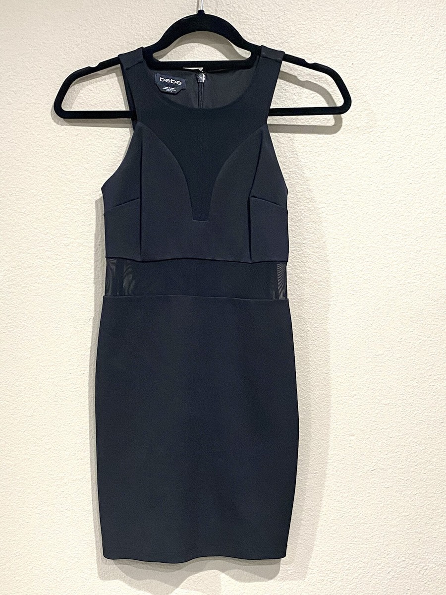 Bebe Dress womens XXS black Mini bodycon High Neck Mesh Cutouts Sleeveless Bebe Dress womens XXS black Mini bodycon High Neck Mesh Cutouts Sleeveless