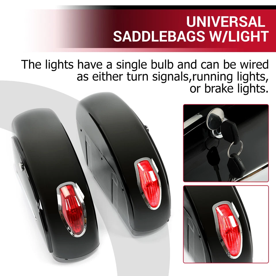 Motorcycle Hard Saddlebag Bags Side Box w/ Lights For Kawasaki Cruiser Vulcan - Image 4 of 4