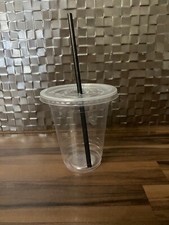 10 x Plastic Cups with Lids and Packs of 10 Straws