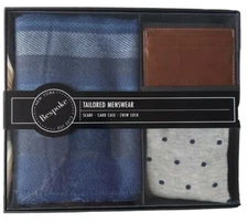 Bespoke BE-18-8938 Tailored Menswear Scarf, Card Case, Crew Sock Set $80 - NEW