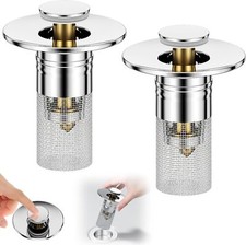 2PCS Bathroom Sink Stopper Hair Catcher Pop Up Sink Drain Strainer Filter 2-in-1