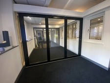 SCHUCO ALUMINIUM BIFOLD DOORS FOLDING - BLACK. SHOWROOM STOCK. W2840mm X D2080mm
