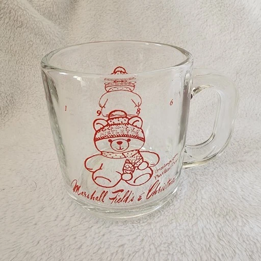 3 Vintage Marshall Field’s Santabear Glass Christmas Mug- 1986, 1988, 1990 - Image 2 of 4