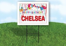 CHELSEA HAPPY BIRTHDAY BALLOONS 18 in x 24 in Yard Sign Road Sign with Stand
