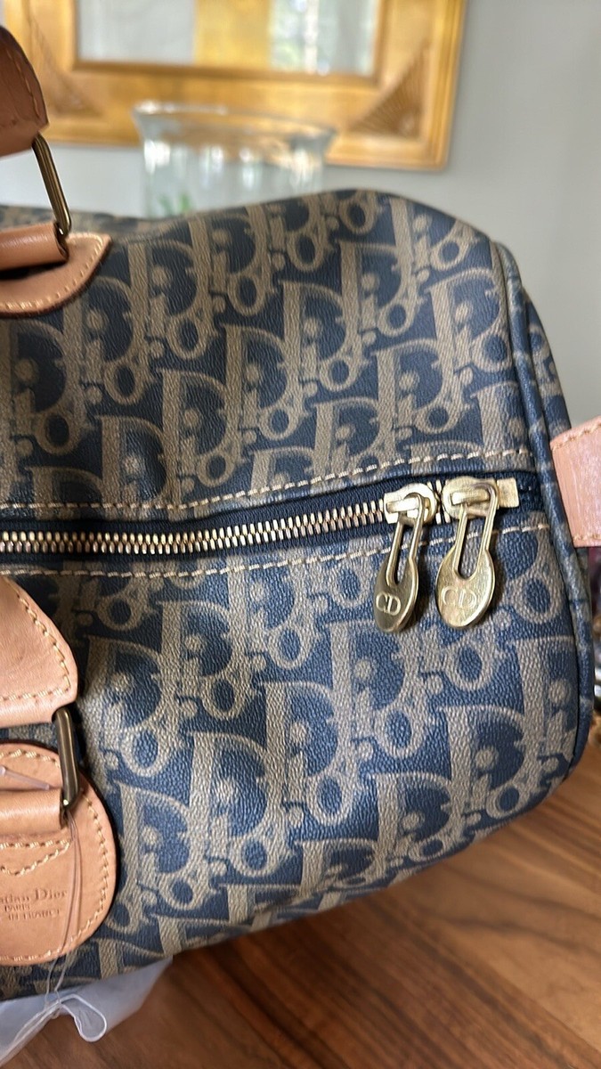 Christian Dior Vintage Trotter Boston Navy Blue Duffle Travel Bag