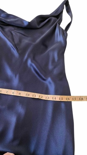 ABS Allen Schwartz Bias Cut Cowl Neck Satin Gown 6 Blue Open Back 90s 30s USA - Picture 4 of 20