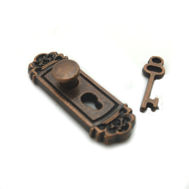 Miniature Round Bronze Door Lock Key Dollhouse Doorknob DIY Accessories