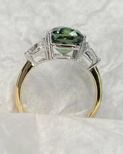 3Ct Cushion Cut Lab-Created Green Peridot Wedding Ring 14K Yellow Gold Plated - Picture 2 of 9
