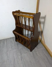 Vintage Rustic Farmhouse Pine Wood 2-Tier Magazine Rack - LP Vinyl Record