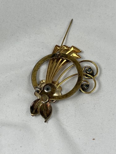 GF Pin Brooch Art Deco Gold Filled 1/20 12K Signed Harry Iskin Blue - Picture 10 of 10