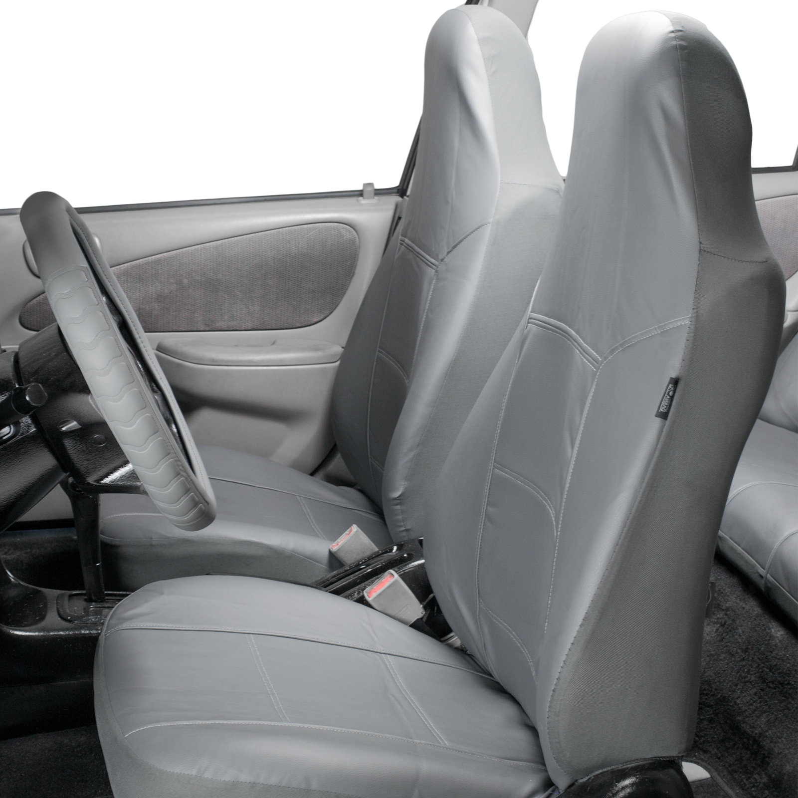 FH Group Universal Fit PU Leather Highback Car Seat Covers - Front Set Black