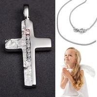 Kinder Kommunion Konfirmation Taufe Zirkonia Kreuz AnhäNger Mit Kette Silber 925