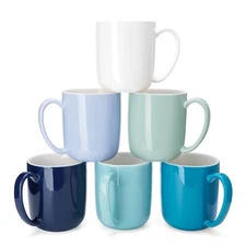 PORCELAIN MUGS for Coffee Tea Cocoa Set of 6 Cool Assorted 20oz 3.7" SWEESE
