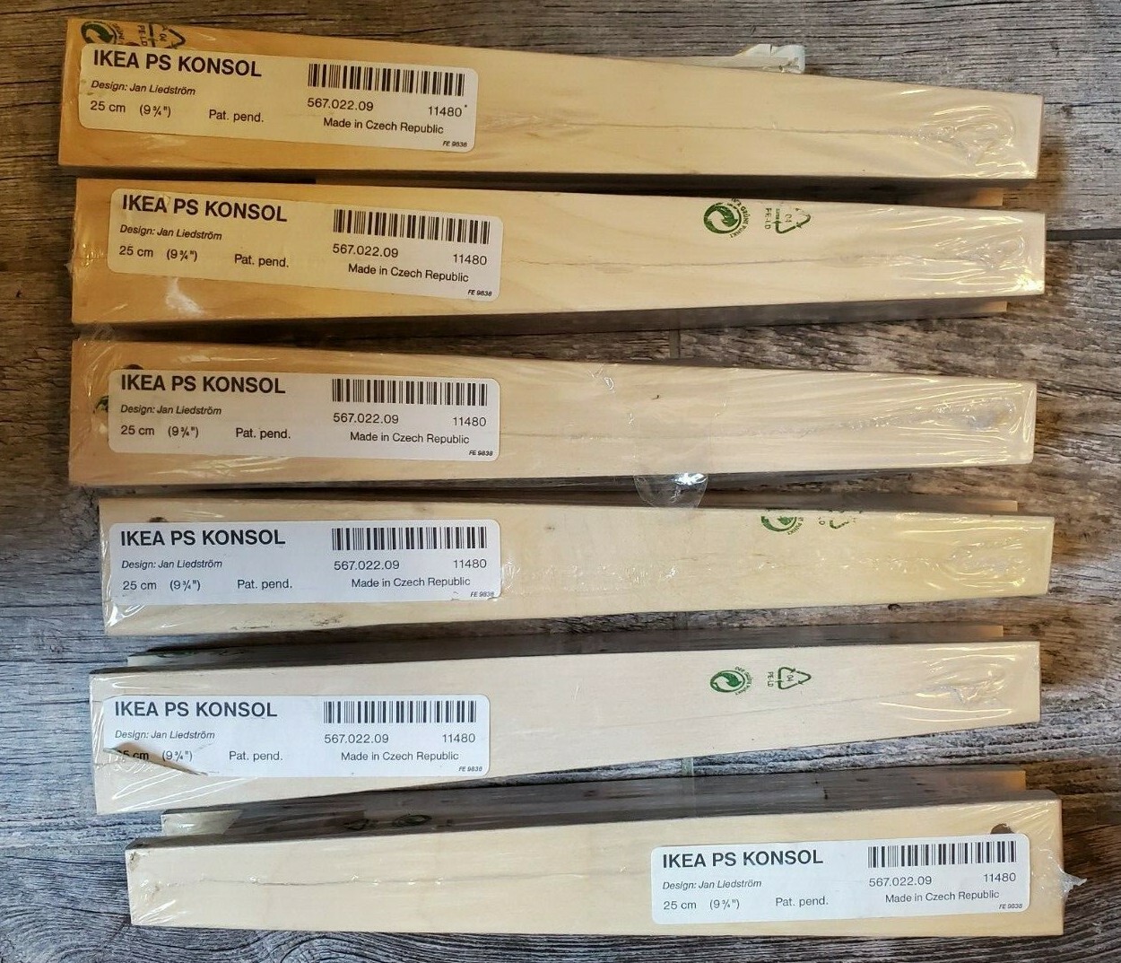 IKEA PS Konsol Shelf Brackets Lot of 6 Unfinished Wood 9.75 Inch-image