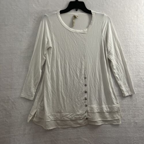 Comfy USA Blouse Top Womans XS Solid White Long Sleeve Round Neck Pullover - Picture 1 of 8