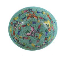 Chinese Famille Rose porcelain deep serving bowl sea foam green butterflies