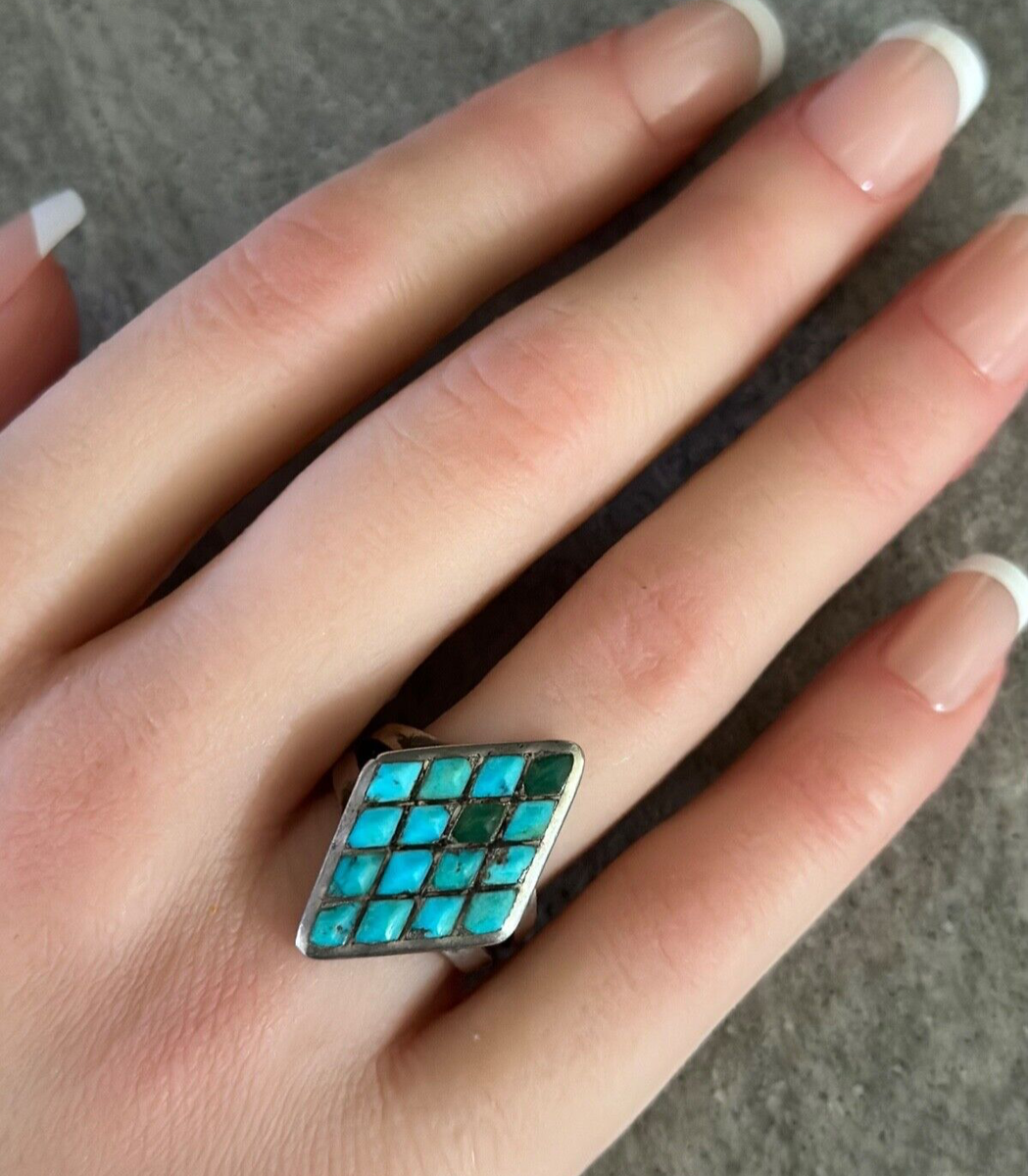 Wonderful Vintage Zuni Native American Turquoise Sterling Silver Ring Old Wonderful Vintage Zuni Native American Turquoise Sterling Silver Ring Old