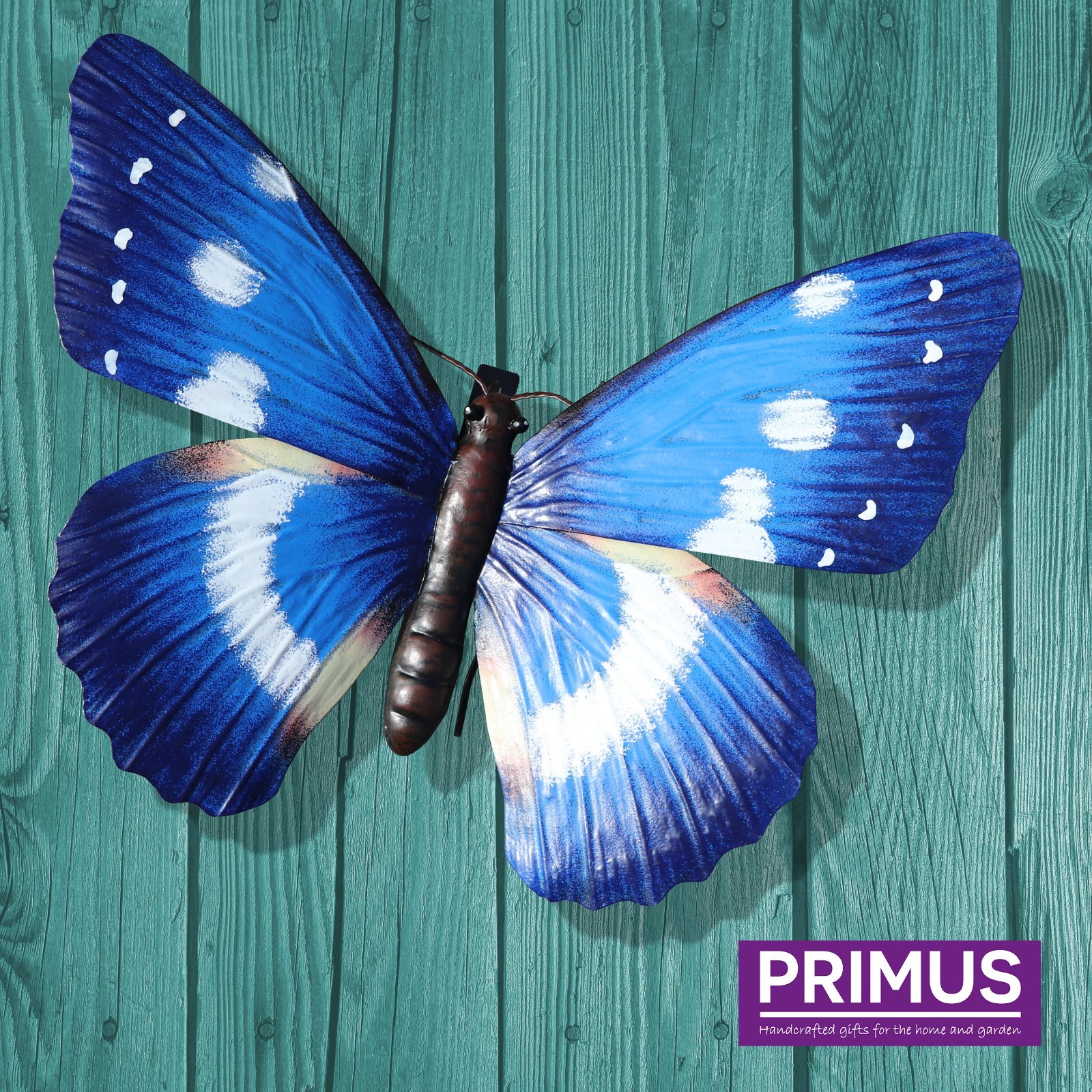 Primus Hand Finished Giant 3D Blue Metal Butterfly Garden Wall Art Ornament