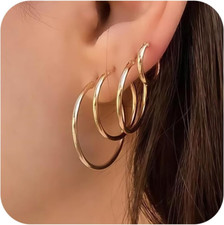 Gold Hoop Earrings Set for Women,14K Real Gold Plated Gold Hoops with S925 Sterl